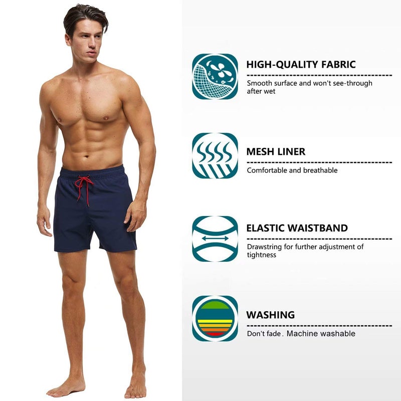 Tyhengta Mens Swim Trunks Quick Dry Stretch Shorts with Zipper Pockets and Mesh Lining Navy 36 - Image 3